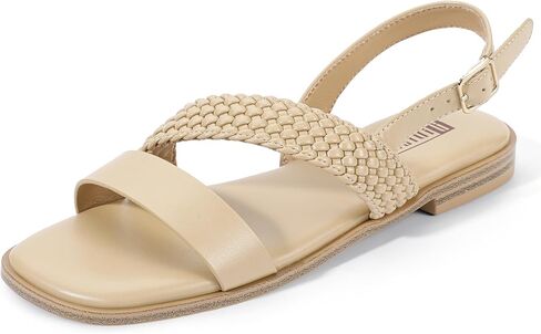 IDIFU Flat Braided Strappy Sandals for Women Square Open Toe Slingback with Buckle Adjustable Back Strap Women's Summer Beach Wedding Comfortable Cute Dressy Tendy Dress Sandals for Ladies Brides in Saudi Arabia