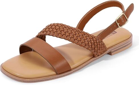 IDIFU Flat Braided Strappy Sandals for Women Square Open Toe Slingback with Buckle Adjustable Back Strap Women's Summer Beach Wedding Comfortable Cute Dressy Tendy Dress Sandals for Ladies Brides in Saudi Arabia