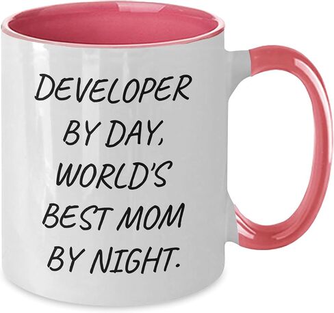 Developer By Day, World's Best Mom By Night. Two Tone Coffee Mug, Valentine's Unique Gifts from Mom to Developer in Kuwait