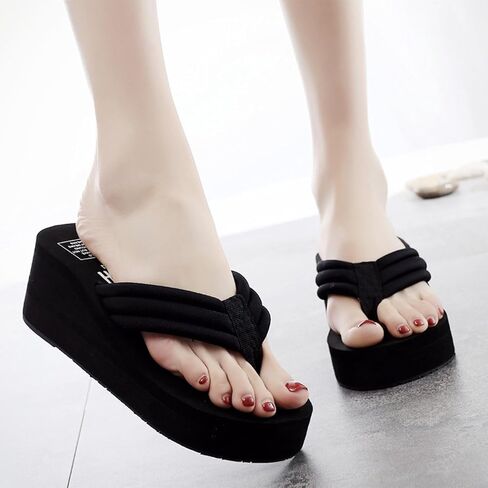 Women's Foam Platform Thong Slides Sandals Round Open Toe Lightweight Non Slip Wedge Heel Flip Flops Fashion Party Slip On Sandals in Kuwait