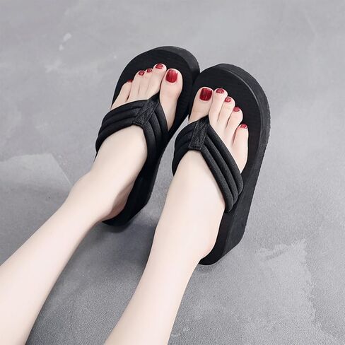 Women's Foam Platform Thong Slides Sandals Round Open Toe Lightweight Non Slip Wedge Heel Flip Flops Fashion Party Slip On Sandals in Kuwait