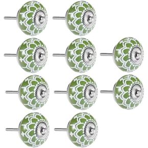Bar Pulls,Knobs,Bow Pull Handle，10 pcs Round Door Knobs Ceramic Handle Cupboard Drawer Pull Handles Ceramic Round Knob for Kid's Room Bedroom Door Drawer Handle(Green)