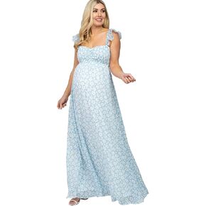 PinkBlush Light Floral Chiffon Sweetheart Neck Off Shoulder Maternity Maxi Dres