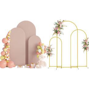 Wokceer Wedding Arch Backdrop Stand and Arch Cover Set of 3 6ft,5ft,4ft Bundle for Wedding Birthday Party Nude