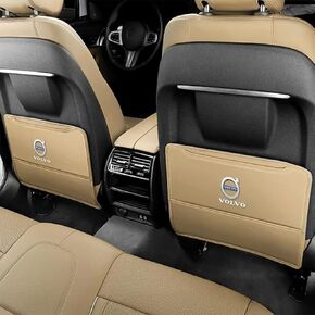 Custom 2PCS Car Kick Mats Back Seat Protector for Volvo C30 2006-2012, Automotive Leather Back Seat Protector with Storage Bag, Interior Car Accessories,B-Beige