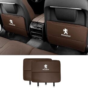 Custom 2PCS Car Kick Mats Back Seat Protector for Peugeot 408 2010-2013, Automotive Leather Back Seat Protector with Storage Bag, Interior Car Accessories,C-Brown