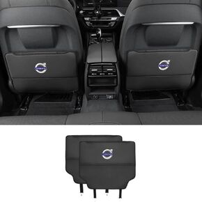 Custom 2PCS Car Kick Mats Back Seat Protector for Volvo XC60 2015-2017, Automotive Leather Back Seat Protector with Storage Bag, Interior Car Accessories,A-Black