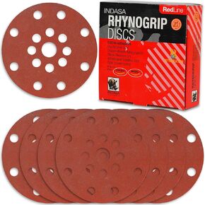 6" Rhynogrip 50 PCS Sanding Discs – 17-Hole Hook & Loop, Dust-Free, Anti-Clog, High-Performance Abrasive (Red, 6" INCH Hook & Loop Discs 17 Hole, 320, Aluminum Oxide + Lubricant Coating)