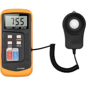 HXBER Lux Meter,Digital Illuminance Light Meter Manual Range 200 to 200,000 Lux LCD Photometer Portable Handheld Luxmeter with Peak Measurement Light Intensity Tester for Industrial Lab Plants