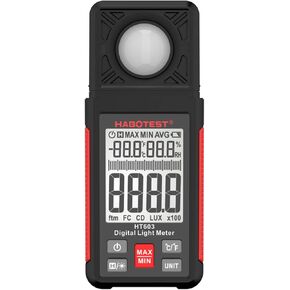 HXBER Illuminance Meter, HT603 Digital Lux Meter Light Meter 200,000 Lux Digital Illuminance Meter with LCD Backlight Display Ambient Humidity and Temperature Meter