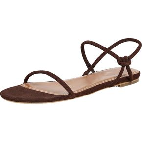 Strappy Flat Sandals for Women Round Open Toe Slip on Ankle Strap Backless Sandals Slingback Casual Vacation Dressy Shoes