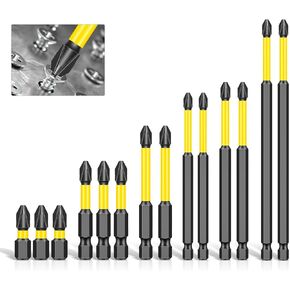 14-PCS VILLIPS بت #2 التأثير المغناطيسي ، S2 فولاذ الحفر المغناطيسي ، 1-6 بوصة طول 2 فيليبس مجموعة ، مكافحة السداسي انزلاق للتدريبات ، مفكات وديي/استخدام احترافي