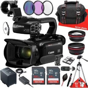Canon XA60 Professional UHD 4K Camcorder + 2PC 64 GB Memory + Shotgun Video Microphone + Filters + Tripod + More (21pc Bundle) (Renewed), Black