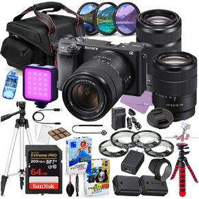 Sony a6400 Mirrorless Camera with 18-135mm & 55-210mm Lens Bundle + Premium Accessory Package Including 64GB Extreme Memory, Filters, Macros, LED, Photo-Video Software & More (36 Pieces)