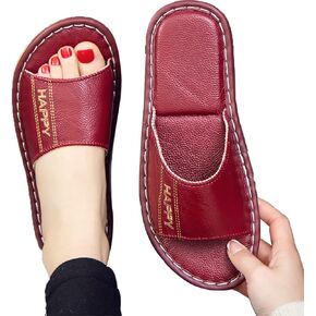 Genuine Leather Open Toe Summer Sandals, Unisex Cowhide PU Non Slip Home & Outdoor Comfy Slippers