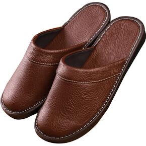 XUEMML Men's Leather Muller Slippers,leather Sandals Closed Toes，Men Casual Flip Flops，Couple's Home Indoor Breathable Non-slip Slippers Women