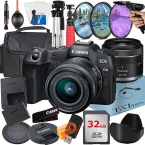 Canon EOS R8 Mirrorless Camera with RF 24-50mm Lens + 32GB Memory Card + Case + 3 Pieces Filter Kit + ZeeTech Accessory Bundle