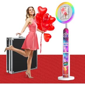 آلة كشك الصور المحمولة لأي تطبيق LPAD - تطبيق البرمجيات والتحكم عن بُعد RGB Ring Lights ، LPAD Photo Booth Music Sync ، شعار مخصص مجاني ، حالة طيران مع عجلات (لـ LPAD 10.2 "/10.5")
