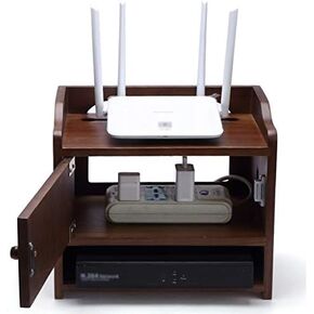 Router Storage Box，Box WiFi Router Bracket Set-top Wall Mount WiFi Router Stand Floating Wall Mounted Shelf Home and Office WiFi Router Adjustable Cable Box，Brown-40 * 23 * 28cm