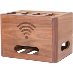 Floating Shelves Solid Wooden Network Set Top Box Router Organizer WiFi Fence Socket Shielding Wire Finishing Wire Box (Color : Brown Size : 29x20x20cm)