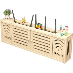 Floating Shelves WiFi Wall Hanging Multimedia Decorative Cover WiFi Router Modem Cable Power Plug Wire Storage Boxes Router Fences Multi Function Storage Rack (Wooden Color(a) 71x24x11.5cm)