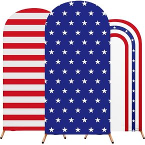 Set of 3 Independence Day Arch Cover Theme Decoration, July of 4th Blue and Red Print Arch Cover Spandex Fitted for Birthday Patriotic Party, 4ft, 5ft, 6ft(Star)