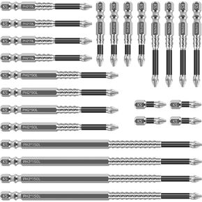 24pack High Magnetic Screwdriver Drill Bit Set K5 Alloy Anti-Slip Teeth Magnetic Electric Screwdriver Set Long Drill Bits for Impact Driver 1/4 Hex Shank Phillips Screwdriver Bits 1+2+2.6+2.8+3.5+6in
