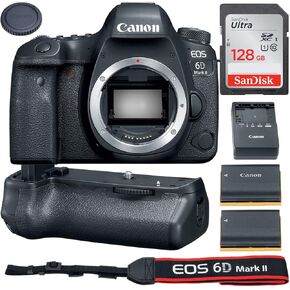 Canon EOS 6D Mark II Full Frame Digital SLR Camera Body Bundle + 128GB Ultra High Speed Memory + Battery Grip and Extra Battery (Renewed)