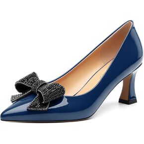 Heels for Women Closed Patent Pointed Toe Bow Pumps Slip on Kitten Low Heels Wedding Party Dress Office Shoes 2.5Inch