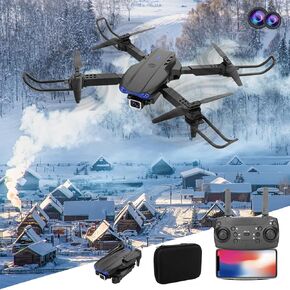 Mini Drone with Dual Camera for Adults, FPV Foldable Drone with Carrying Case, One Key Take Off/Land, Circle, Waypoint Fly, Rechargeable Battery, Outside/Camping/Party (Black) A3262
