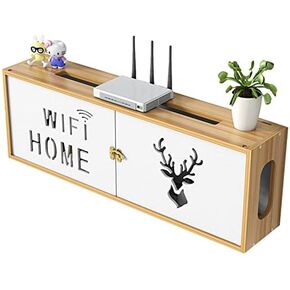 Router Storage Box,WiFi Wall Router Storage Box Wall Mount Floating Shelf with Seamless Nails Decorative Storage Rack for Bedroom, Living Room Stands(49.3x19.5x18cm)