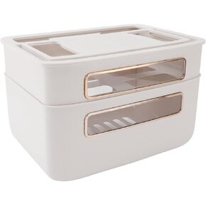 Mumusuki Router Storage Box, 31.5x22x19.5cm Double Layer Fidelity Router Organizer with Lid for Living Room, Bedroom, Study Room, Desktop