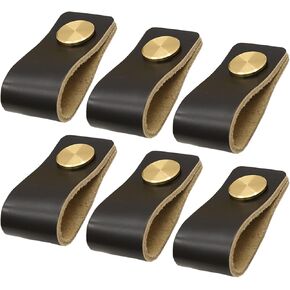 6 pcs Children'S Room Anti-Collision Leather Handle Nordic Kitchen Door Handle, Leather Knobs Cupboard Cabinet Drawer Pulls - (Color: Black)