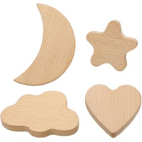 ABOOFAN 4pcs Cartoon Wooden Door Pull Knobs for Cabinets and Dressers Moon Heart Shapes Decorative Drawer Knob Handles for Boys and Girls Furniture Single Hole Design