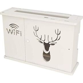 Router Storage Box,Router Storage Box Box WiFi Router Bracket Set-top Floating Wall Mounted Shelf Home and Office WiFi Router Adjustable Cable Box Stands, 39.5*12*26cm, White