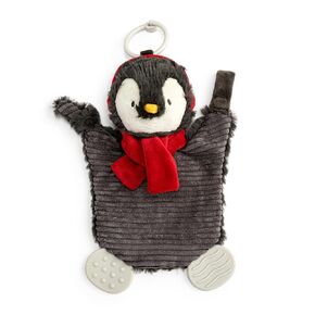 DEMDACO Teether Buddy Grey and Red 10 x 7 Inch Polyester Plush Stuffed Animal Blankie Christmas Penguin