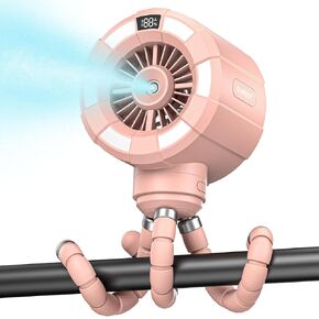 6000mAh Misting Fan for Stroller, 3 Speeds Portable Clip Fan with Intermittent/Continuous Spray, 14H Cooling, Detachable Mount, Timer & Night Light for Baby (100ML Water Tank)-Pink vine01