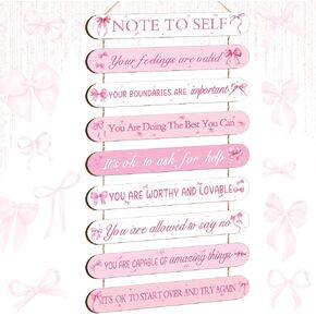 Pink Coquette Bow Inspirational Wall Art Decoration Wooden Pink Coquette Party Hanging Sign Positive Quotes Wall Sign Gifts Supplies for Home Living Room Bedroom Bathroom Classroom Gym