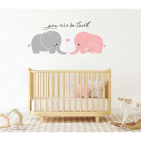 Elephant Wall Decal Nursery Wall Stickers Baby Kids Room Wall Decor A2(Pink,Gray)