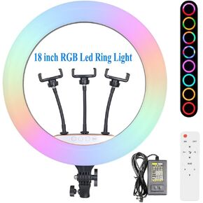 18 "مصباح حلقة DIGIT RGB LED مع 70" حامل ثلاثي القوائم ، والتحكم عن بعد ومرآة - متوافق مع الهواتف والكاميرات