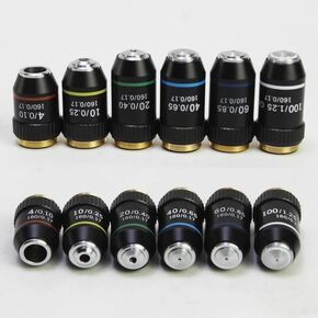 Biological Microscopes Lens 4X 10X 20X 40X 60X 100X(Oil) Achromatic Objective Lens Black Shell(10X)