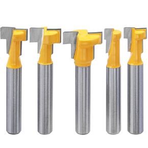 Wolfride 5 PCS T-Slot Router Set ، 1/4 "Shank Keyhole Router بتات T-Track Slotting Milling Cutters 5/16" ، 3/8 "، 1/2" ، 7/16 "، 5/8"