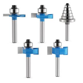 Hozly 1/4 Inch Shank Rabbet Router Bits ,4PCS Rabbet Router Bit Set Cutting Diameter:1-1/4",Cutting Length: 1/4",3/8",1/8",1/2",Interchangeable Bearings-6 Bearings Set