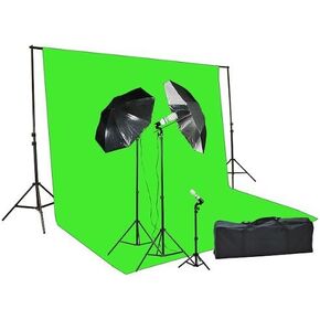Fancierstudio Chromakey Green Screen Kit 1000 Watt Video Lighting Kit Photo Studio Kit Umbrella Softbox Kit by Fancierstudio