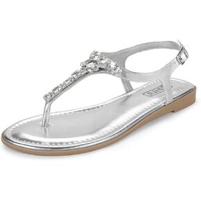 IDIFU Rhinestone Flat Sandals for Women Dressy Sparkly Thong Sandals Bling Summer Cute T Strap Dress Sandals for Wedding Bridal Bride Beach Trendy Comfortable Ladies Women's Sandals