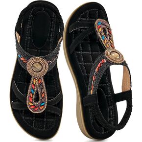 Ecetana Womens Sandals Dressy Summer Comfortable Slip On Bohemian Flats Sandals 2025 Beach Shoes for Walking