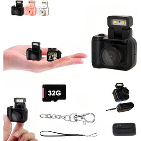 Retro Cam Mini Nostalgic Camera Retro Snap Vintage Cam 1080p Hd Camera with Led Flash Light,Dv/Camcorder Keychain Mini Llavero Mini CáMara Retro for Travel Study (Black-64G)