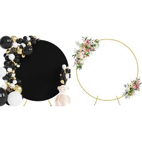 Wokceer 6.6FT Round Backdrop Stand and Arch Cover Bundle Black Round Arch Covers with Buckles for Wedding Birthday Party