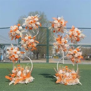 Metal Wedding Backdrop Stand Round Hoop Party Background (Set of 2) White Modern Contemporary Cast Iron Glossy Oversized