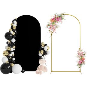 Wokceer Wedding Arch Cover and 6.6FT Wedding Arch Backdrop Stand Bundle for Wedding Birthday Party Ceremony Black